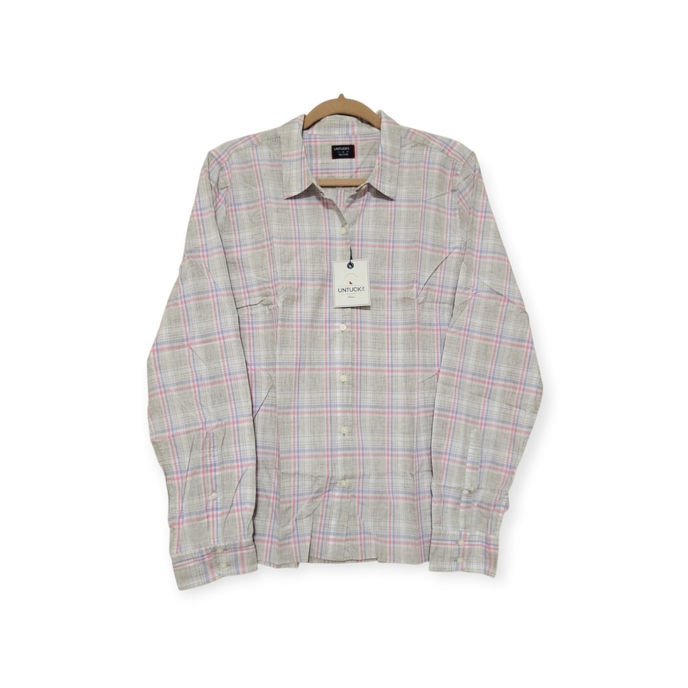 UNTUCKit NWT Sz 0 2 4 8 100% Cotton Lightweight‎ Pastel Plaid Button-Up Shirt
